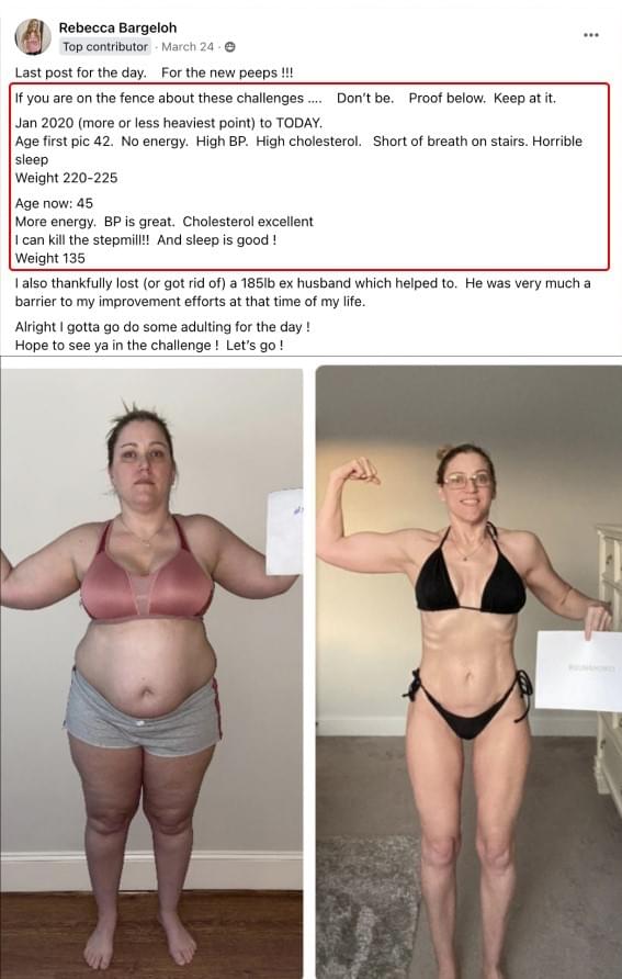 Rebecca Bargeloh before and after.