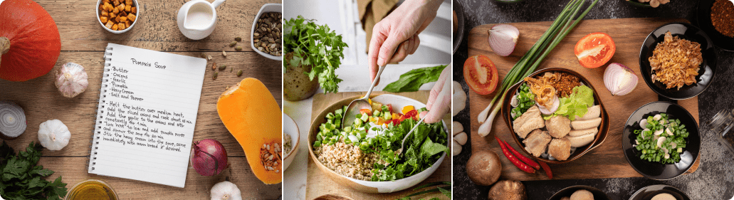 Top view images of delicious food.