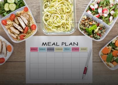 Top view o -nourishing food containers.